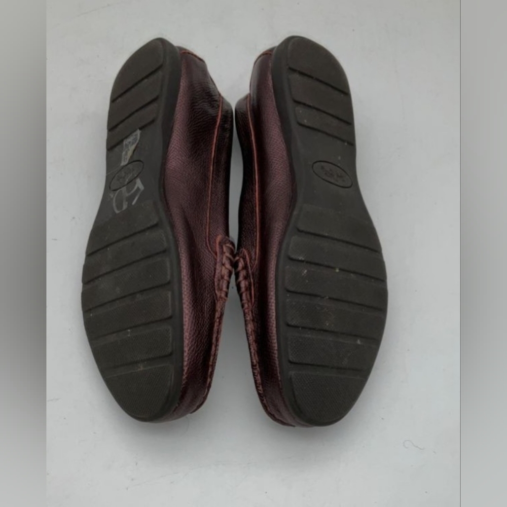 Coach Designer Olive Metallic Burgundy Crossgrain Leather Loafers Flats 6B - Picture 6 of 6